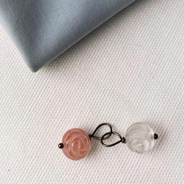 Boutons de manchettes cailloux en pierres et cristal, rose clair, quartz et cristal [2]