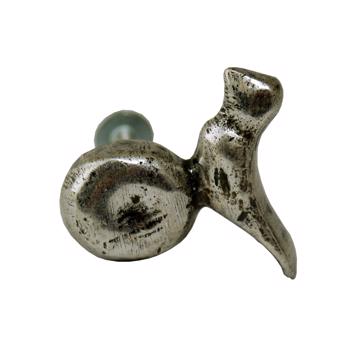 Bouton de porte Oiseau en métal patiné, argent, main droite