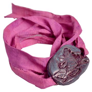 Bracelet Fleurs en Faïence et Sari, violet [3]