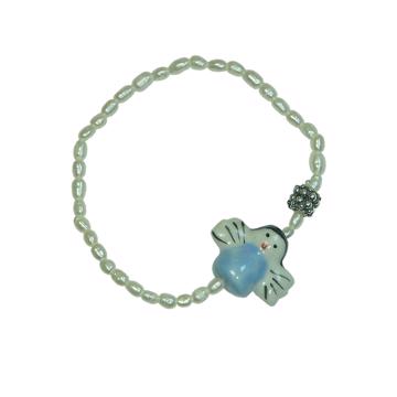 Bracelet Ange en perles et porcelaine, bleu ciel [3]