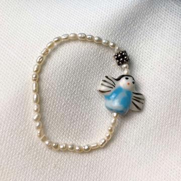 Bracelet Ange en perles et porcelaine, bleu ciel [1]