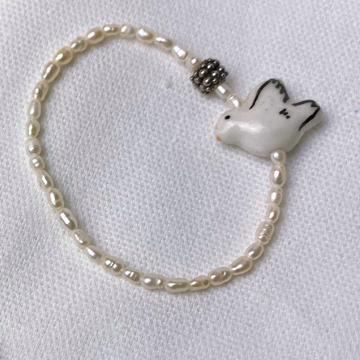 Bracelet Colombe en perles et porcelaine, blanc [4]