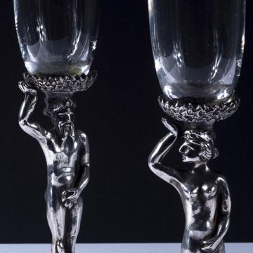Flûtes à champagne Adam et Eve en cristal et métal argenté, argent, la paire [2]