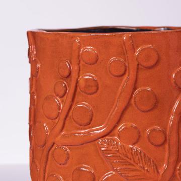 Grand Vase Branche en faïence, orange vif [2]