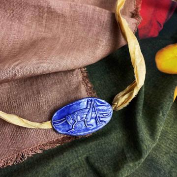 Bracelet Sauterelle en Faïence et Sari, bleu foncé [2]