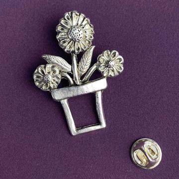Pin's porte lunette Pot de fleur en métal argenté ou doré, argent [3]