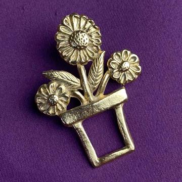 Pin's porte lunette Pot de fleur en métal argenté ou doré