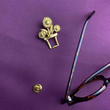 Pin's porte lunette Pot de fleur en métal argenté ou doré, or [3]