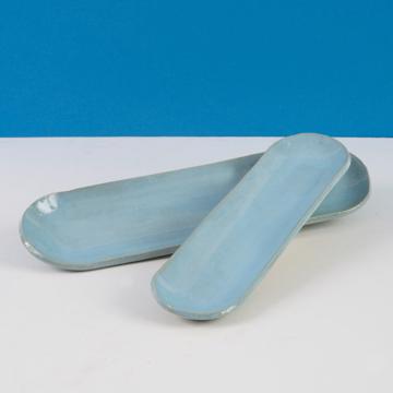 Coupelles Navettes en grès estampé, bleu clair [1]
