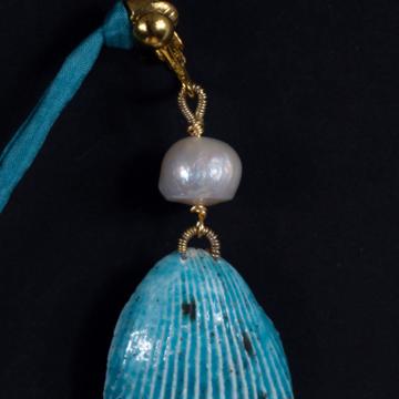 Boucles d'Oreilles Coquillage en perle et faïence, turquoise, oreille non percée [5]