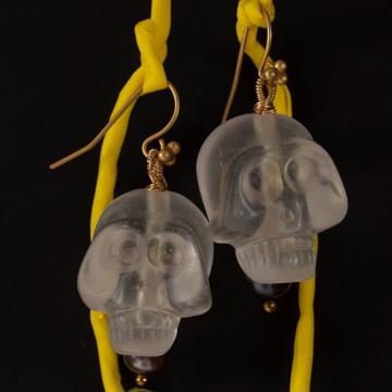 Boucles d'oreilles Vanités sculptées en cristal, transparent, oreille percée [2]