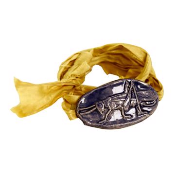 Bracelet Sauterelle en Faïence et Sari, bleu foncé