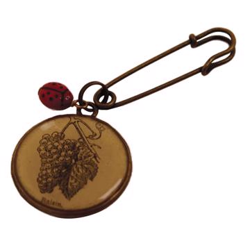 Broche illustrée en résine et métal doré, nature, raisin [4]