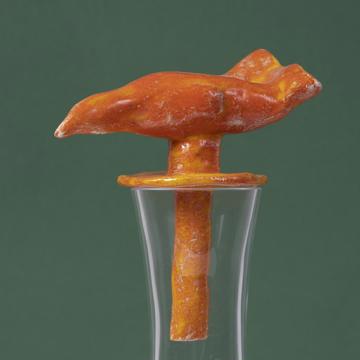 Carafe Oiseau en Cristal de Bohème et Faïence, orange [2]