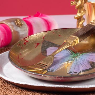 Table dressée avec l'assiette Jute, multicolore, ensemble avec 2 couverts - modèle neptune or [2]