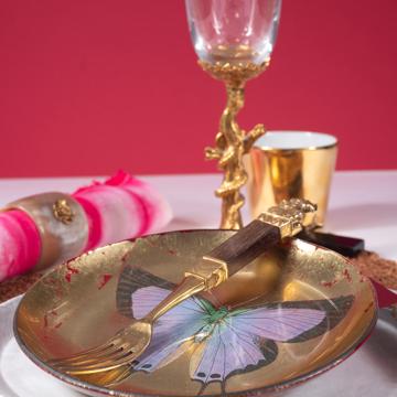 Table dressée avec l'assiette Jute, multicolore, ensemble avec 2 couverts - modèle neptune or [4]