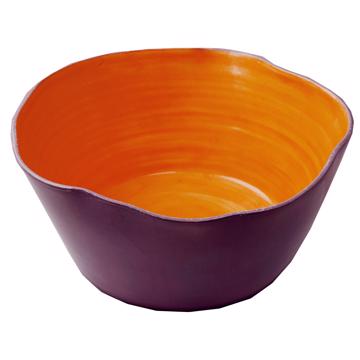 Saladier Bicolore en faïence tournée, orange vif, 24 cm diam. [3]