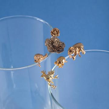 6 Marques verre en métal argenté ou doré, or, série jardin [1]