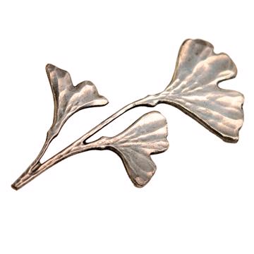 Grand pin's Ginkgo en métal doré ou argenté, argent [3]