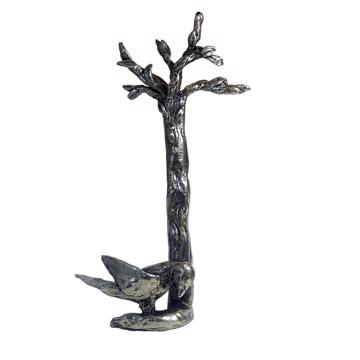 Poignée de porte Oiseau dans l'arbre en métal patiné, argent, gauche [3]