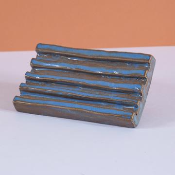 Porte Savon en grès façonné, bleu france [1]