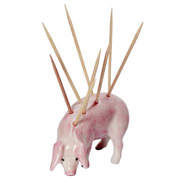 Porte pique Cochon en porcelaine, rose clair, piques standard [3]