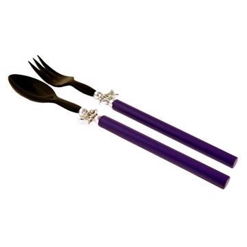 Service à Salade motif Poisson en bois et corne, violet, virole arg [3]