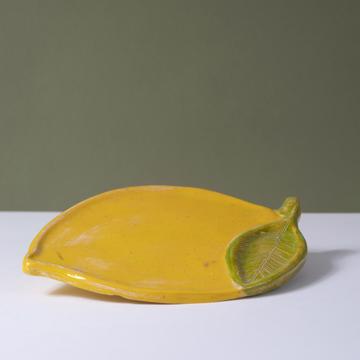 Assiette à Tapas Citron en faïence estampée, jaune [1]
