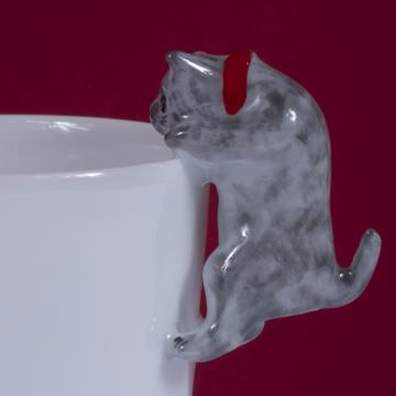 Tasse Chat en porcelaine de Limoges, gris clair, moka [2]