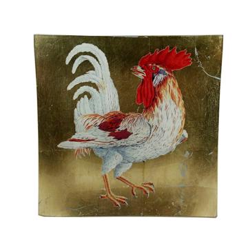 4 Rooster plates in decoupage under glass, multicolor [2]