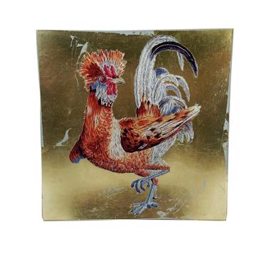 4 Rooster plates in decoupage under glass, multicolor [3]