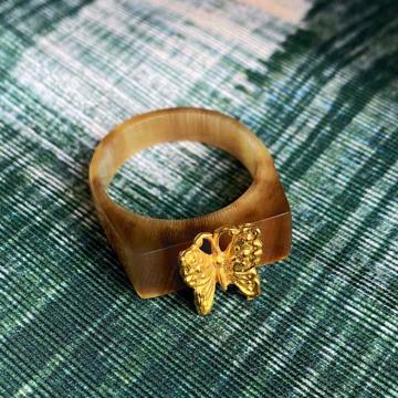 Butterfly ring in horn, honey, size 58 [3]