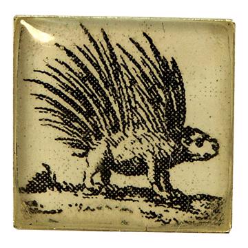 Animal Cufflinks in decoupage and resin, light grey, porcupine