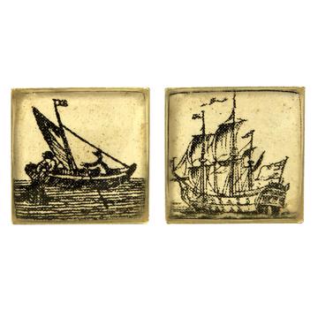 Boat Cufflinks in decoupage and resin, multicolor, set of 2 [2]