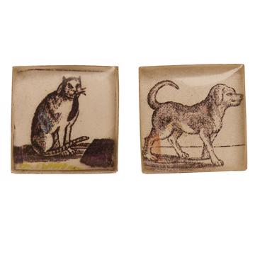 Cat and Dog Cufflinks in decoupage and resin, light grey, set of 2 [2]