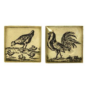 Chiken Cufflinks in decoupage and resin