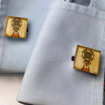 Medals cufflinks in decoupage and resin, french blue [3]