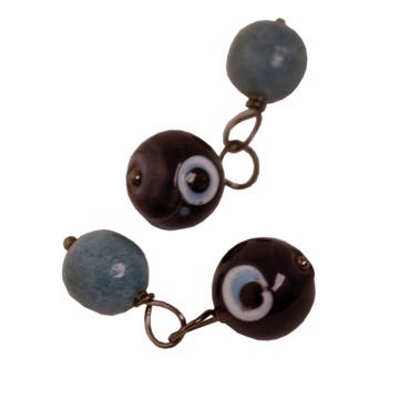 Eye cuff-links with spun glass, dark blue