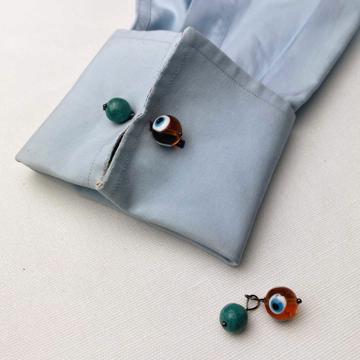 Eye cuff-links with spun glass, orange [1]