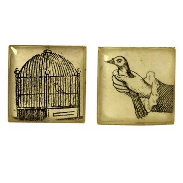 Birds Cufflinks in decoupage and resin, multicolor, set of 2 [2]