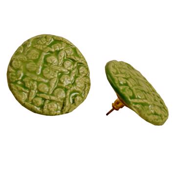 Ceramic Earrings, Leaf Design, apple green, pierced ear [1]