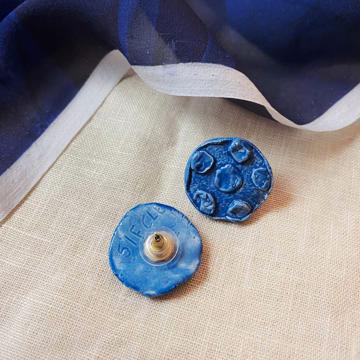 Ceramic Earrings, Point Deisgn, french blue, pierced ear [2]