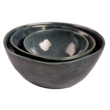Round Bowl in earthenware, blue grey, set of 3