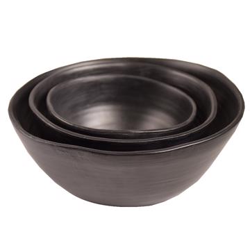 Round Bowl in earthenware, mat black, set of 3