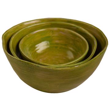 Round Bowl in earthenware, peridot green, set of 3