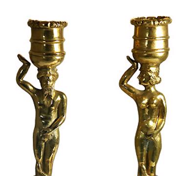 Adam and Eve candlestick in silver or gold plated metal, gold [3]
