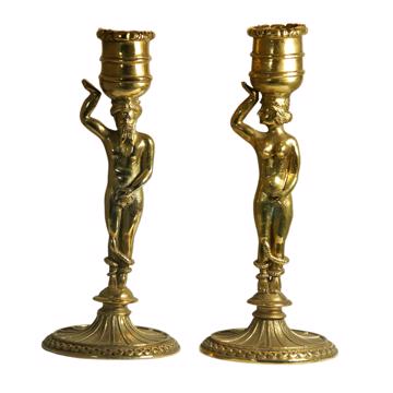 Adam and Eve candlestick in silver or gold plated metal