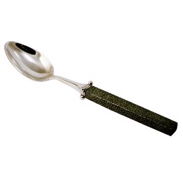 Galuchat spoon in real leather, dark green, coffee/tea