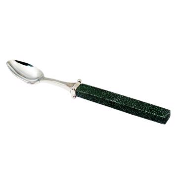 Galuchat spoon in real leather, dark green, moka