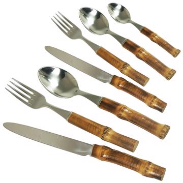 Bamboo Cutlery in stainless steel, nature, set of 7